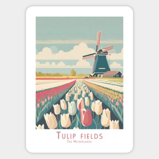 Vintage Retro Dutch Windmill and Tulip Fields Sticker